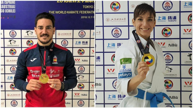 Damián Quintero, Sandra Sánchez y el equipo femenino de katas, oro en Shangai